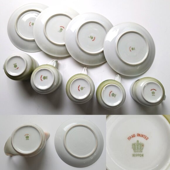 Antique Nippon Cups and Saucers Set: Hand-Painted Japanese Porcelain Landscape - Picture 6 of 9